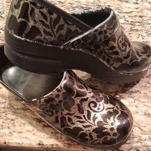 Dansko Black and Silver Floral Women's Mules